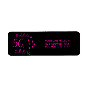 50 and Fabulous Pink Black Return Address Label