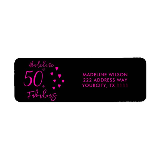 50 and Fabulous Pink Black Return Address Label (Front)