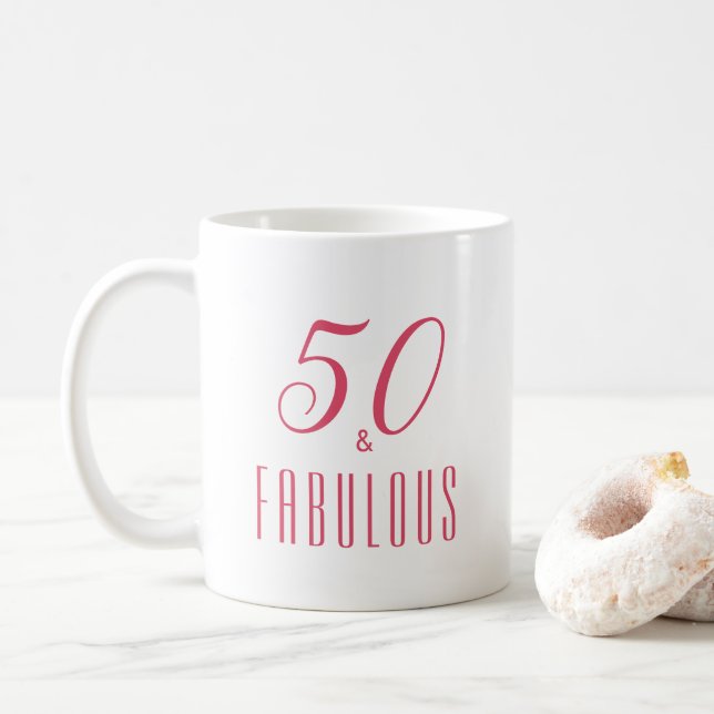 50 and Fabulous Pink  Elegant Heart Coffee Mug (With Donut)