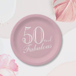 50 and Fabulous Pink Elegant Script 50th Birthday Paper Plate<br><div class="desc">50 and Fabulous Pink Elegant Script 50th Birthday Plate. Trendy white script on a blush pink background.</div>
