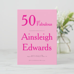 50 and Fabulous Pink Fiftieth Birthday Party Invitation