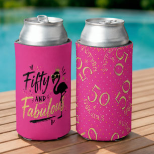 50 and Fabulous Pink Flamingo 50th Birthday Can Cooler