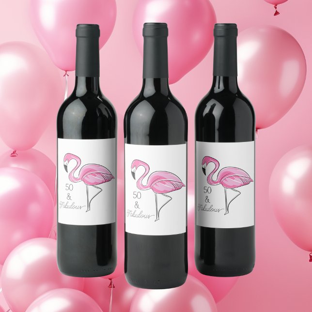 50 and Fabulous Pink Flamingo / Birthday Party Wine Label (Creator Uploaded)