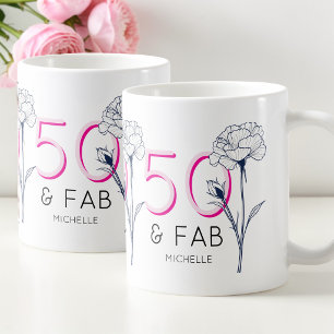 50 and fabulous Pink Floral 50th Birthday Party Coffee Mug