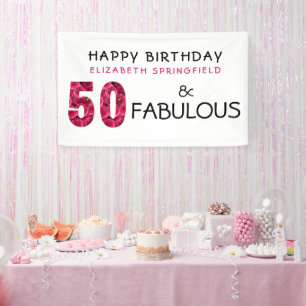 50 and Fabulous Pink Floral Banner