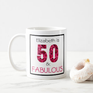 50 and Fabulous Pink Floral Personalised Coffee Mug