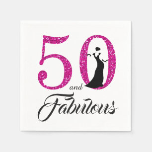 50 and Fabulous Pink Glitter 50th Birthday Party Napkin