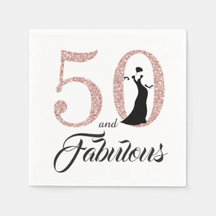 50 and Fabulous Pink Glitter 50th Birthday Party Napkin