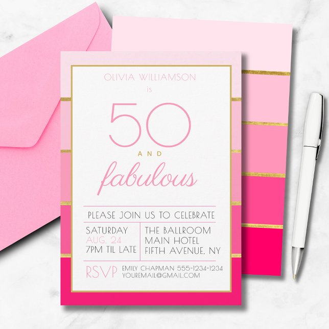 50 and fabulous pink gold birthday party invitation (50 and fabulous, modern pink and gold, fiftieth birthday party invitation. 50th birthday party)