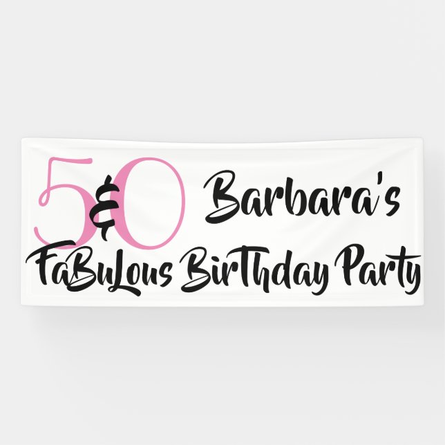 50 and Fabulous Pink Personalised Birthday Party Banner (Horizontal)