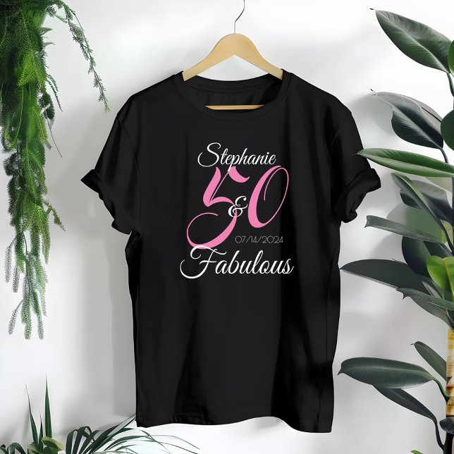 50 and Fabulous Pink Personalised Birthday Party T-Shirt (Creator Uploaded)