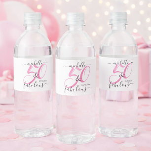 50 and Fabulous Pink Personalised Birthday Party Water Bottle Label