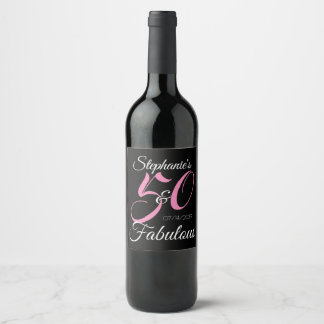 50 and Fabulous Pink Personalised Birthday Party Wine Label
