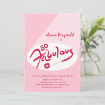 50 and Fabulous Pink Red Lipstick Birthday Invite