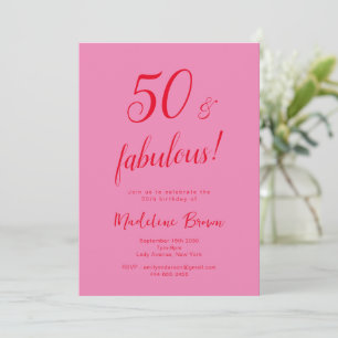 50 and Fabulous Pink Red Modern 50th Birthday Invitation