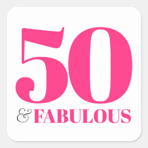 50 and Fabulous Pink Retro Typography Square Sticker
