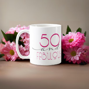 50 and Fabulous Pink Retro Vintage Typography Coffee Mug