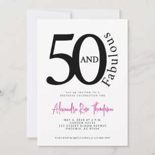 50 and Fabulous Pink Script 50th Birthday Party Invitation