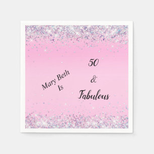 50 and Fabulous Pink Silver Glitter Napkin
