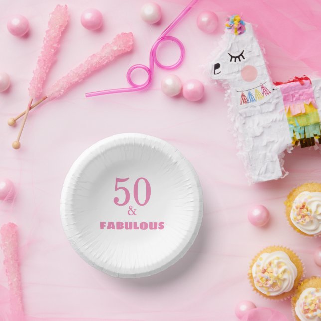 50 And Fabulous Pink Stylish Birthday Party Cute Paper Plate (Party)