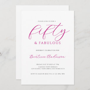 50 and Fabulous Pink White Birthday Party Invitation