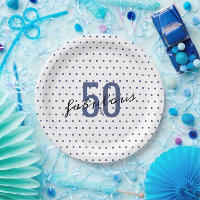 50 and Fabulous Polka Dot 50th Birthday Paper Plate (Party)