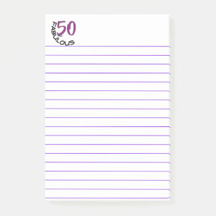 "50 and Fabulous" Purple & Black Typography Post-it Notes