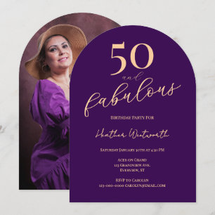 50 and Fabulous Purple Fiftieth Birthday Photo Invitation
