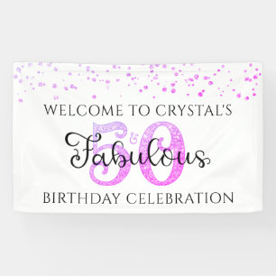 50 AND FABULOUS Purple Pink Confetti Banner