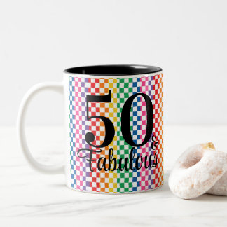 50 and Fabulous Rainbow Chequered Nurse Mug