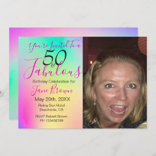50 and Fabulous Rainbow Colourful Birthday Invitation