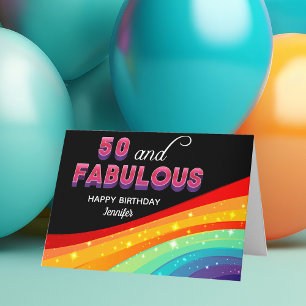 50 and Fabulous Rainbow Custom Chic 50th Birthday Card
