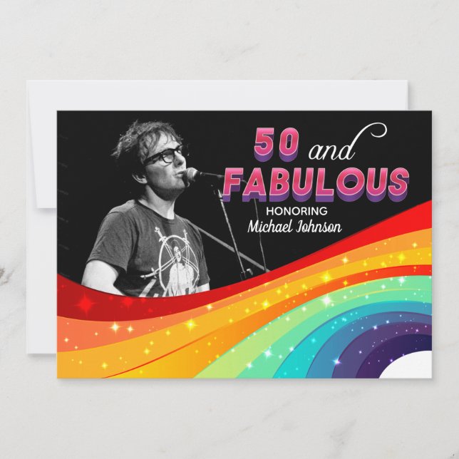 50 and Fabulous Rainbow Gay Pride Photo Birthday Invitation (Front)