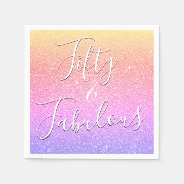 50 and Fabulous Rainbow Glitter Sparkle Napkin (Front)