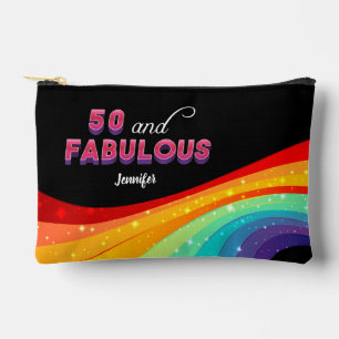 50 and Fabulous Rainbow Sparkle 50th Birthday Accessory Pouch