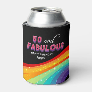 50 and Fabulous Rainbow Sparkle Birthday Party Can Cooler