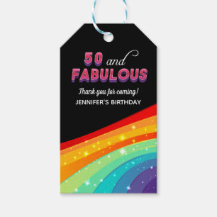 50 and Fabulous Rainbow Sparkle Birthday Thank You Gift Tags