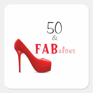 50 and Fabulous Red and Black 50th Birthday Square Sticker