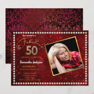 50 and Fabulous Red Bling 50th Birthday Party Invitation