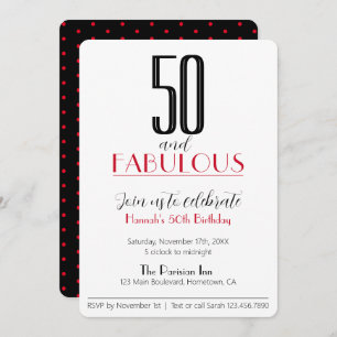 50 and Fabulous Retro Birthday Red and Black Invit Invitation