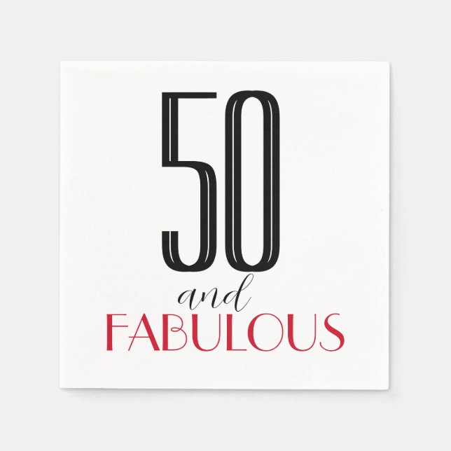 50 and Fabulous Retro Birthday Red Black Napkin (Front)