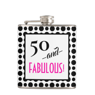 50 and FABULOUS! Retro Polka Dot Birthday Travel Hip Flask