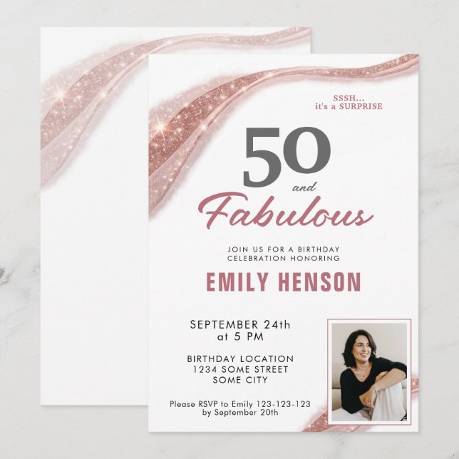 50 and Fabulous Rose Gold 50th Birthday Invitation (Front/Back)
