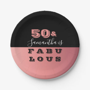 50 and Fabulous Rose Gold 50th Birthday Party Paper Plate