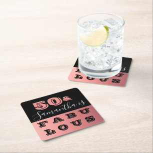 50 and Fabulous Rose Gold 50th Birthday Party Square Paper Coaster