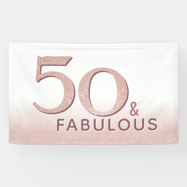 50 and Fabulous Rose Gold Birthday Modern Backdrop Banner (Horizontal)
