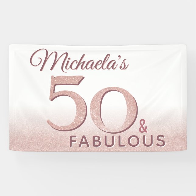 50 and Fabulous Rose Gold Birthday Modern Backdrop Banner (Horizontal)