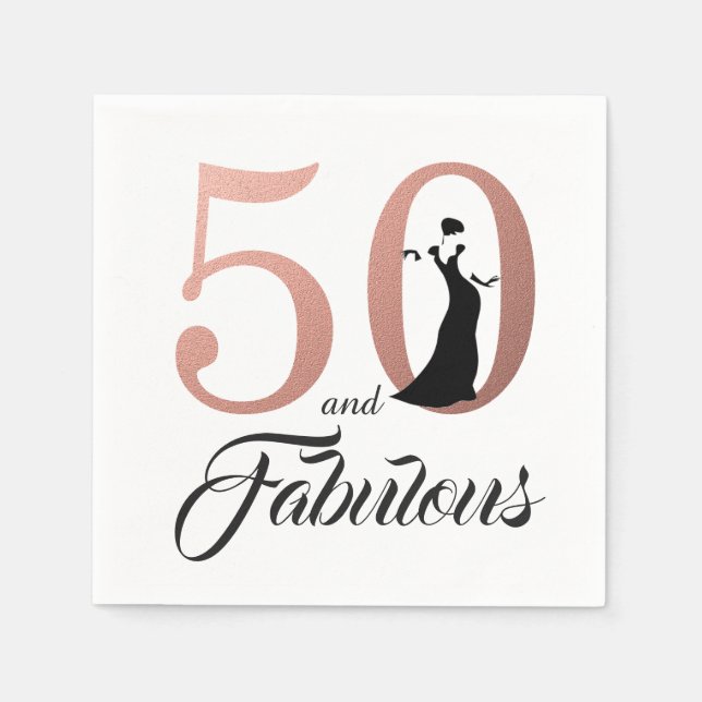 50 and Fabulous Rose Gold Birthday Party Napkin (Front)