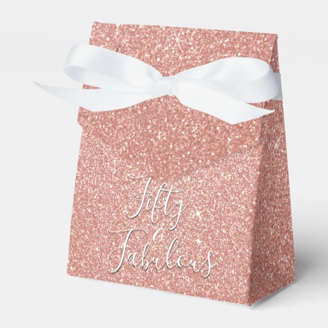 50 and Fabulous Rose Gold Blush Pink Glitter Favour Box (Front Side)