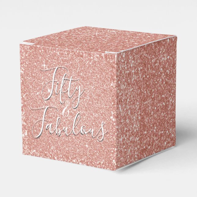 50 and Fabulous Rose Gold Blush Pink Glitter Favour Box (Front Side)